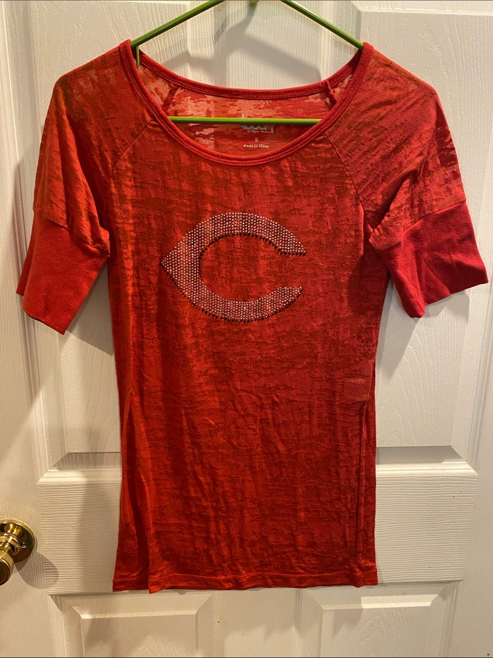 Touch by Alyssa Milano Red Short Sleeve Top with Rhinestone C